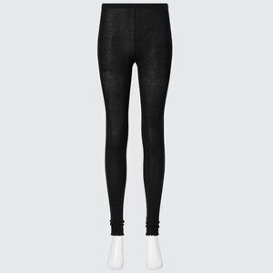 Uniqlo Heattech Knitted Ribbed Frill Hem Leggings Black Size M